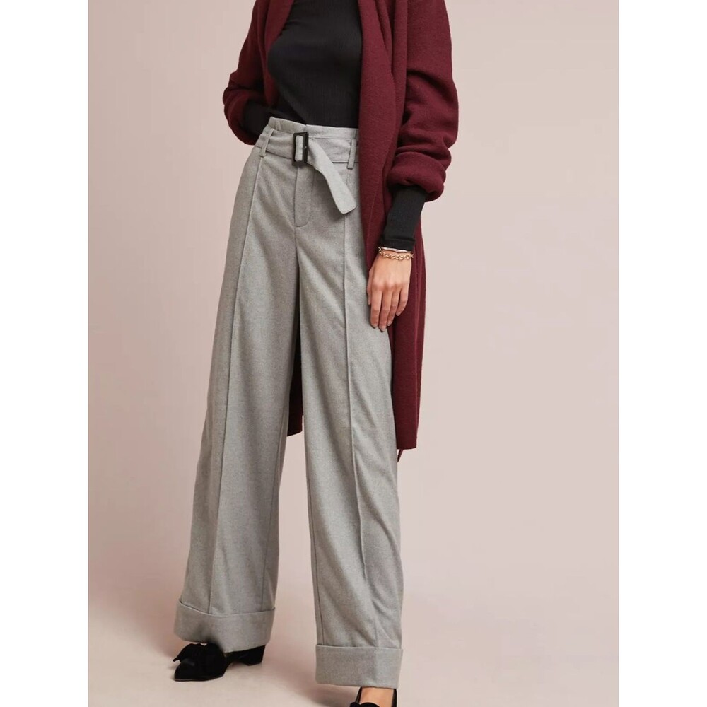 CARTONNIER BY ANTHROPOLOGIE SZ 14 HAYWORTH CUFFED TROUSERS GREY CUFFED WIDE LEG